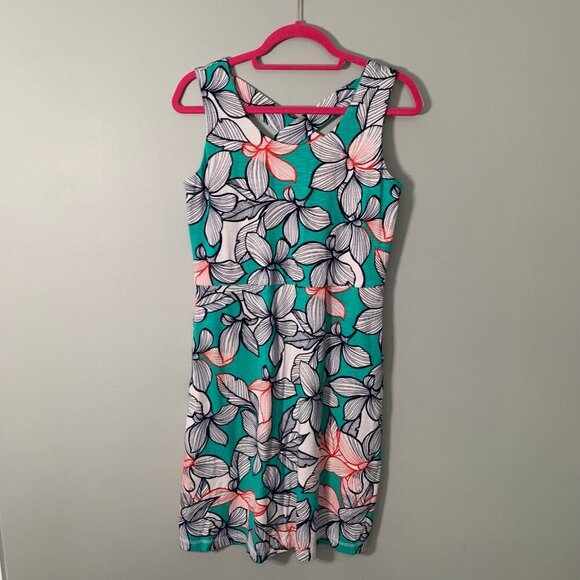 Talbots jersey knit stretchy cross back detail spring florals knee length dress - Picture 2 of 12